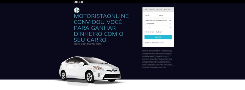 como se cadastrar no Uber Passo 1