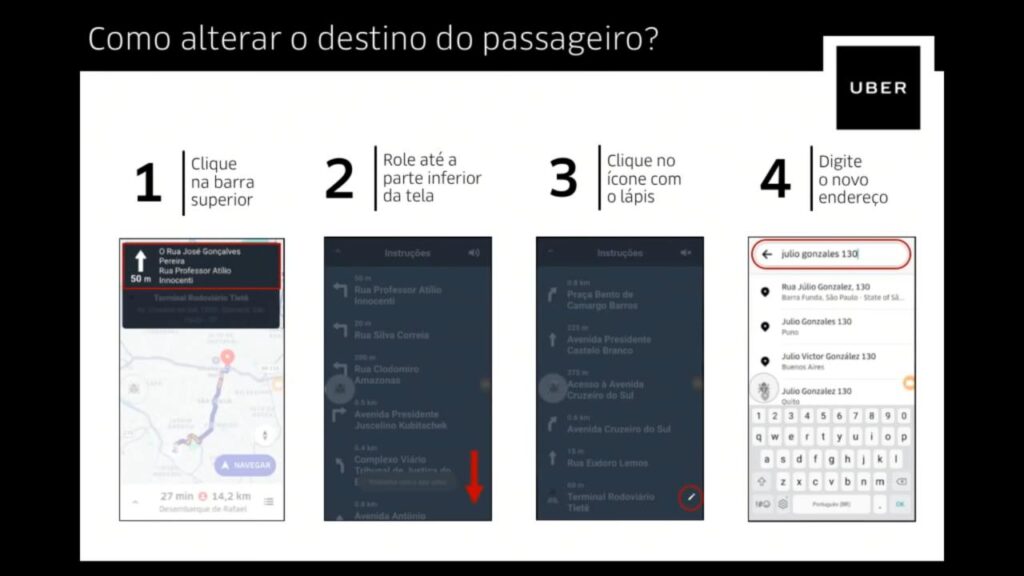 como alterar destino Uber em viagem